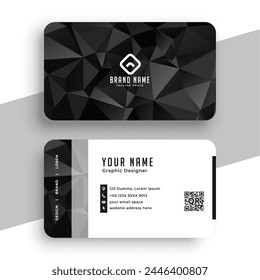 black and white business identity card layout in low poly style vector