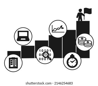 Black and white business success ladder. Steps to career improvement. Vector illustration for icons, leaflet, web site or application decor.