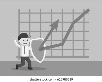 black and white businessman deflect down chart black and white style