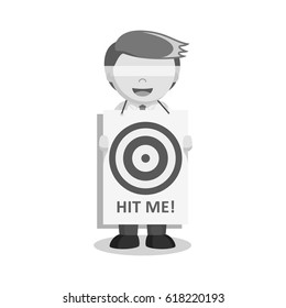 black and white businessman holding hit me board black and white style