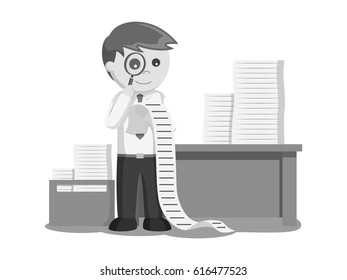 black and white businessman using magnifying glass to searching his task black and white style