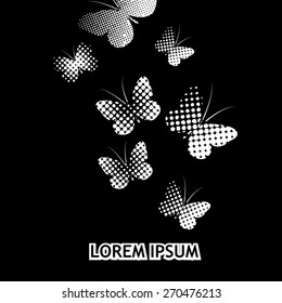 Black and white butterflies circles. Vector 