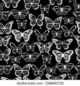 Patrón transparente de mariposas blancas y negras