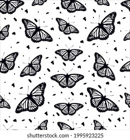 Black and white butterflies silhouettes pattern.