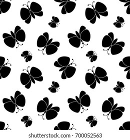 black and white butterflies silhouettes Seamless  pattern. cartoon butterfly background. Good for  wallpaper, design for fabric and decor. 