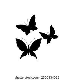 Black and white butterflies symbols on a white isolated background. Vector illustration