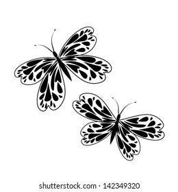 black white butterflies with wings from hearts
