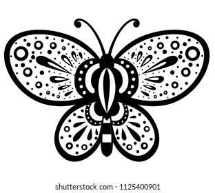Black and white butterfly with abstract pattern. Vector illustration isolated on white background.