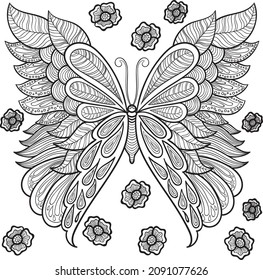 Black and white butterfly background. Vector illustration