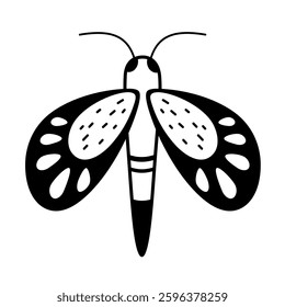 Black and white butterfly clipart. Butterfly doodle. Cute tropical character in cartoon flat style. Hand drawn vector illustration.