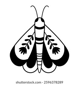 Black and white butterfly clipart. Butterfly doodle. Cute tropical character in cartoon flat style. Hand drawn vector illustration.