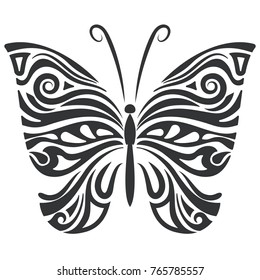 Black and white butterfly floral shape. Vector illustration.