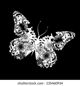 black and white butterfly flower