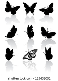 Black and white butterfly icons EPS 8 vector, grouped for easy editing. No open shapes or paths.