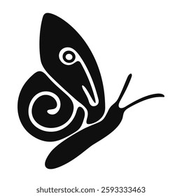 Black and white butterfly illustration with bold shapes and artistic curves, creating unique and modern design that symbolizes transformation and beauty. Vector art isolated on transparent background.