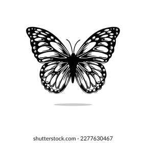 Black and white butterfly illustration, hand drawn vector design
