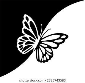 Black and white butterfly illustration, hand drawn vector design