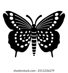 Black and white butterfly illustration with intricate wing patterns, capturing elegance and simplicity. Perfect for tattoo designs, logos, or nature-themed projects, emphasizing contrast and detail.