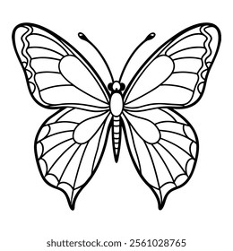 Black and White Butterfly Line Art Vector Illustration.