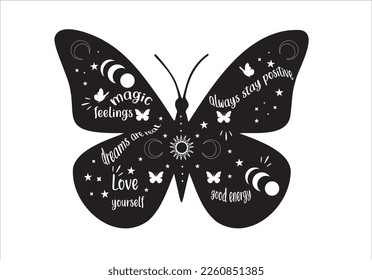 black and white butterfly  with mystic symbols vector design