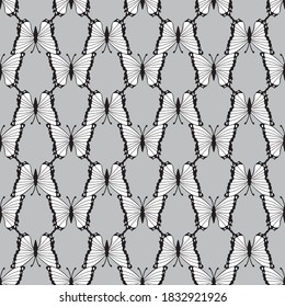 Black and white butterfly, seamless pattern. Vector background