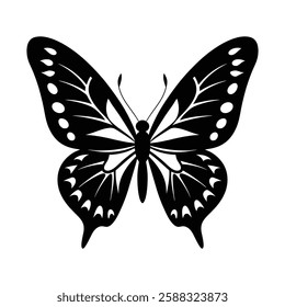 Black and White Butterfly Silhouette Elegant Vector Illustration Clipart
