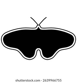 Black and White Butterfly Silhouette, Flat Winged Moth Illustration.