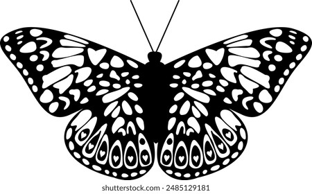 Black and White Butterfly Silhouette. Transparent Background. Airy and Monochrome Lepidoptera Imagery for Majestic Themes.