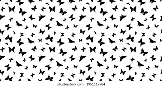 Black and white butterfly silhouette vector pattern background, spring pattern swallowtail pattern,