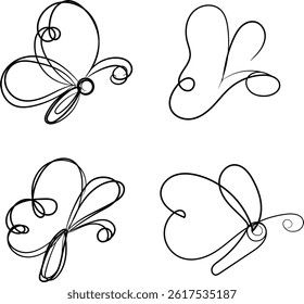 A black and white butterfly, a vector illustration with floral design elements, displays its ornate silhouette on a white background