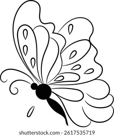 A black and white butterfly, a vector illustration of nature's art, is isolated on a white background, showcasing its delicate floral design