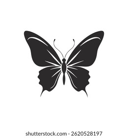 Vector de mariposa blanco y negro sobre fondo blanco.
