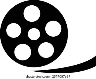 black and white buttons isolated Film reel icon showcasing classic cinema, coiled ribbon of film unwinding in a nostalgic representation