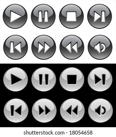 Black and white buttons for player. Vector