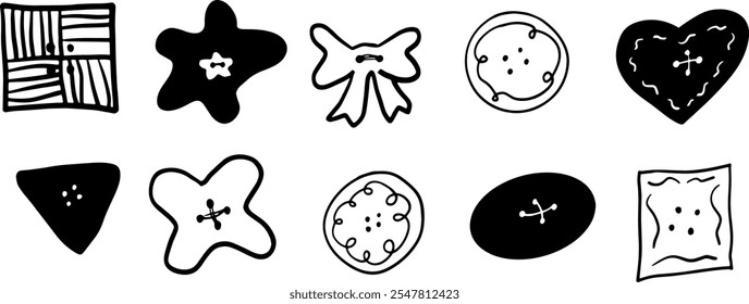 Black and White Buttons Set Illustration | Minimalist Doodle Vector for Sewing and Craft Designs