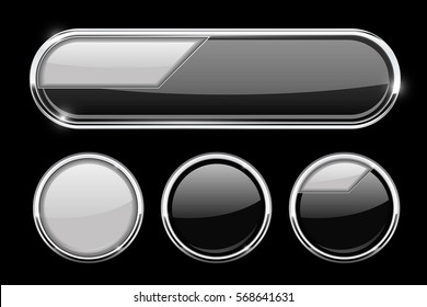 Black and white buttons. Vector 3d illustration on black background