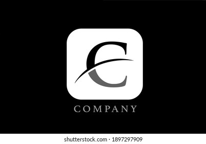 black and white C alphabet letter logo for company and corporate. Simple rounded square design with swoosh. Can be used for an app or button icon