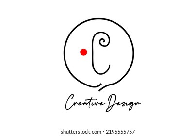 black and white C alphabet letter logo icon design with line red dot and vintage style. Creative template for company and business