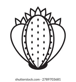 Black and white cactus illustration with spines and prickles closeup view desert plant