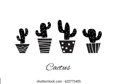 Black and white cactus vector image. Cute graphic print