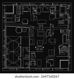 A black and white CAD model of a commercial building with multiple rows of windows, clean architectural lines, and a structured facade. The detailed technical drawing highlights precise measurements,.