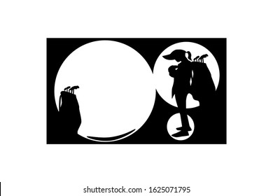 Black and white of a caddy is the person who carries a player of bag and copy space