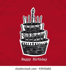 black and white cake birthday over red background. vector