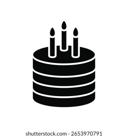 A black and white cake with candles icon vector