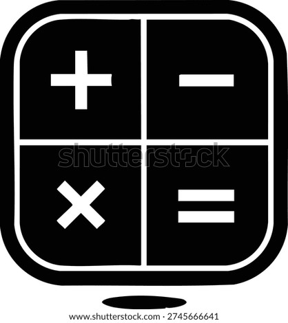 Black and white calculator keypad with plus minus multiply and equals symbols Keywords