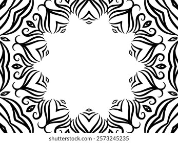 Black and white caleidoscope classic gradient flower art pattern of traditional tenun batik ethnic dayak ornament for wallpaper ads background sticker or clothing	