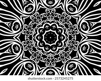 Black and white caleidoscope classic gradient flower art pattern of traditional tenun batik ethnic dayak ornament for wallpaper ads background sticker or clothing	