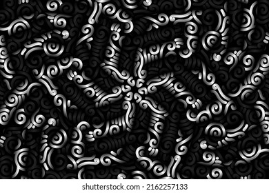 Black and white caleidoscope gradient abstract line art pattern of indonesian culture traditional tenun batik ethnic dayak ornament for wallpaper background ads