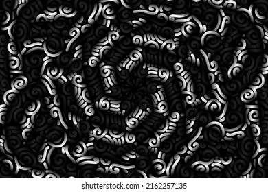 Gradiente caleidoscopio blanco y negro patrón de arte de línea abstracta de la cultura indonesia adorno tradicional tenun batik étnico dayak para anuncios de fondo de papel de pared