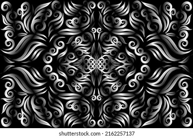 Gradiente caleidoscopio blanco y negro patrón de arte de línea abstracta de la cultura indonesia adorno tradicional tenun batik étnico dayak para anuncios de fondo de papel de pared